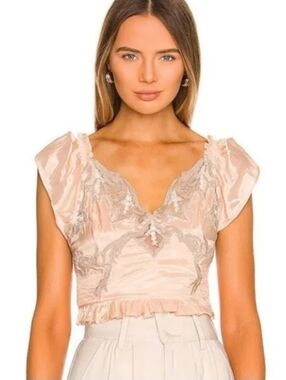 Free People Revolve Say It Again Silky Blush Cropped Top Size Medium